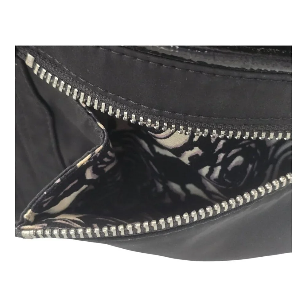 Brighton Purse Black Nylon Patent‎ Leather Trim Hobo Shoulder Bag Braided Strap